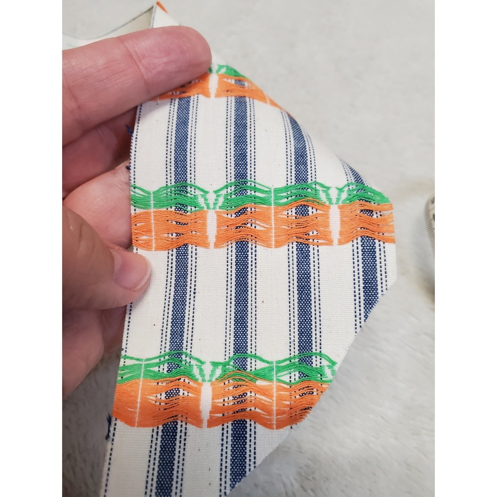 Vintage Country Blue White Ticking Striped Carrots Woven Fabric Ribbon 11.5 Yard - Picture 4 of 6